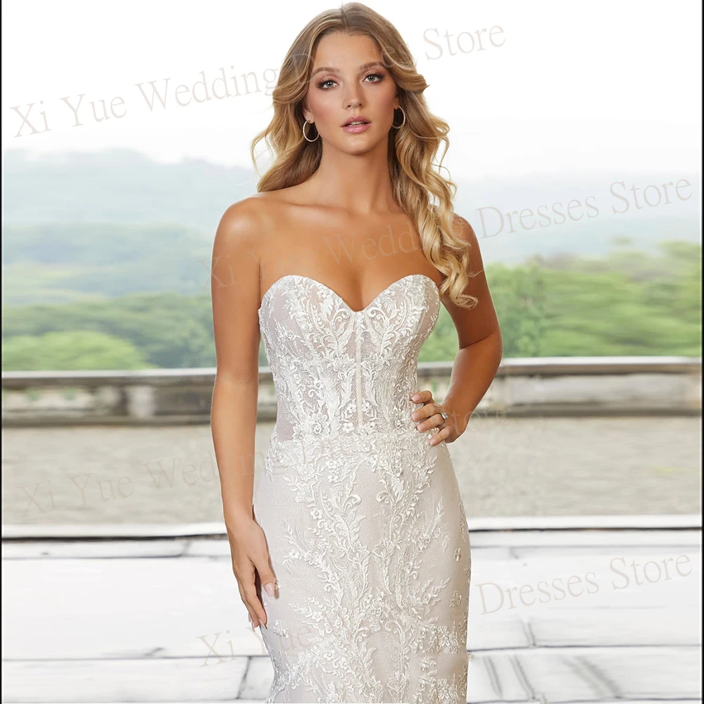 Charming Sweetheart Mermaid Sexy Slim Wedding Dresses Lace Appliques Bride Gowns With Detachable Full Sleeve Vestido De Novias