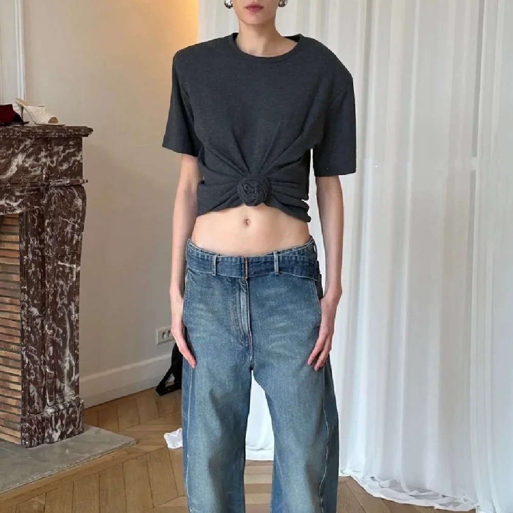 

2025 Summer Women's Cotton T-shirt Buttonhole Corset Casual Ladies Top Shirt y2k New Fashion High Quality Versatile Pullover bra