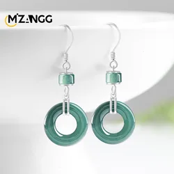 S925 Silver Set with Natural Emerald Blue Water Peace Buckle Earrings Exquisite Fashion Women's Jewelry Holiday Party Gift