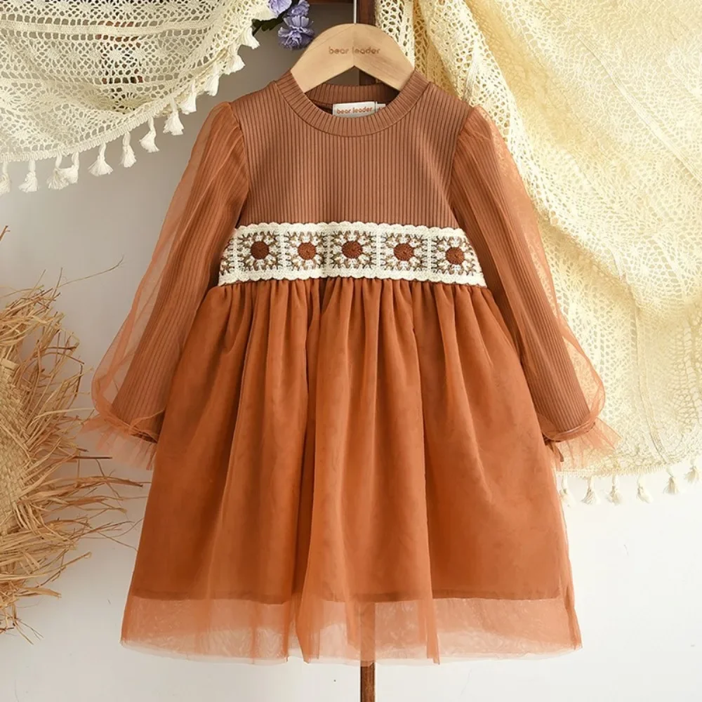 

Autumn New Bohemian Style Girls' Casual Suit Flower Woven Long Sleeved Dress 3-7 Years Old Children's Clothes