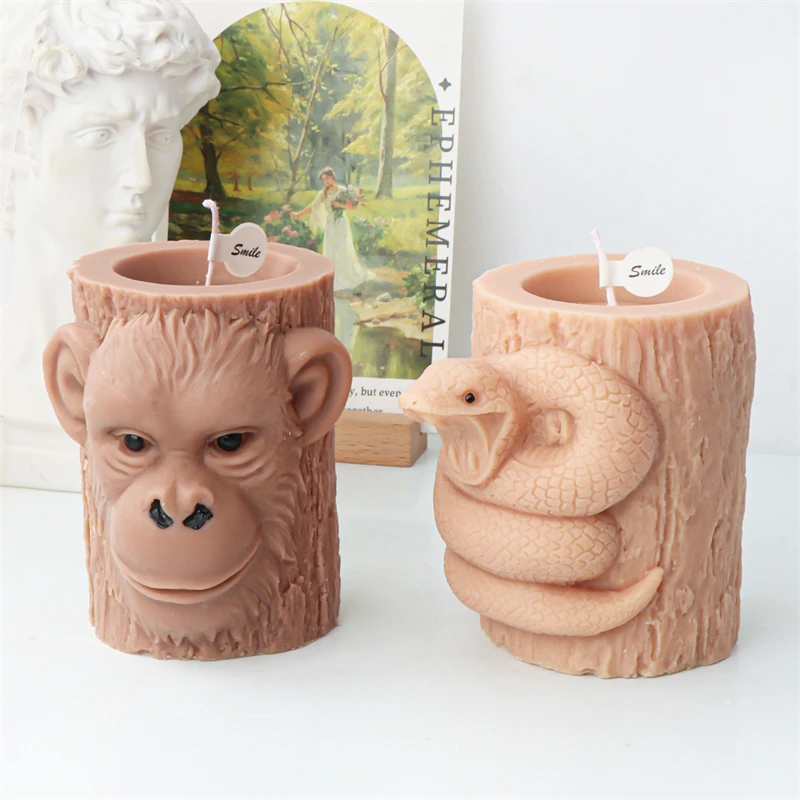 3D Lion Elephant Orangutan Silicone Mold DIY Animal Head Candle Mold Stump Tiger Snake Statue Aromatherapy Plaster Soap Mold