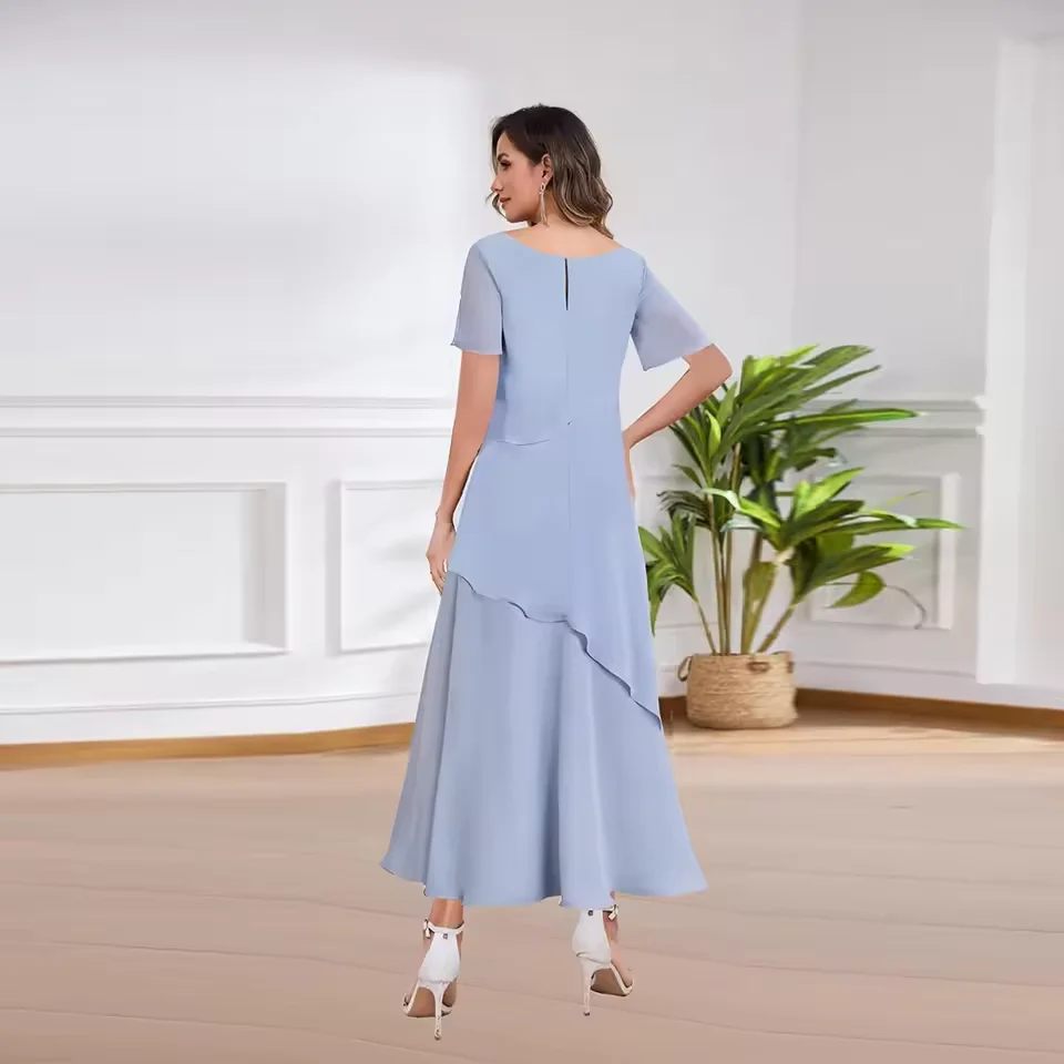 ชุดเดรสแม่เจ้าสาวแบบเรียบง่ายสั่งตัดได้ ผ้าชีฟองทรงเอไลน์ ชุดไปงานแต่งงาน ชุดราตรีออกงาน