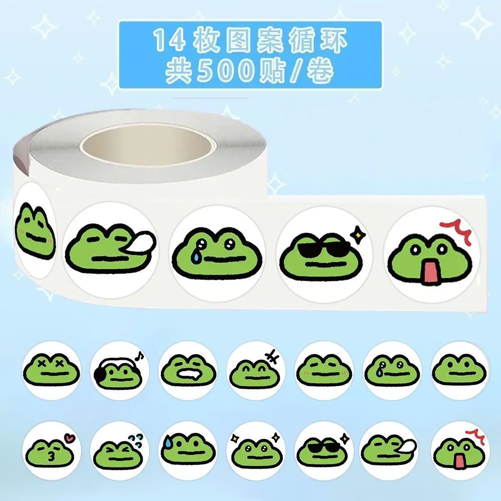 500 PCS Cartoon Meme Green Frog Roll Stickers, Funny Self-Adhesive Decor Stickers for Water Cups