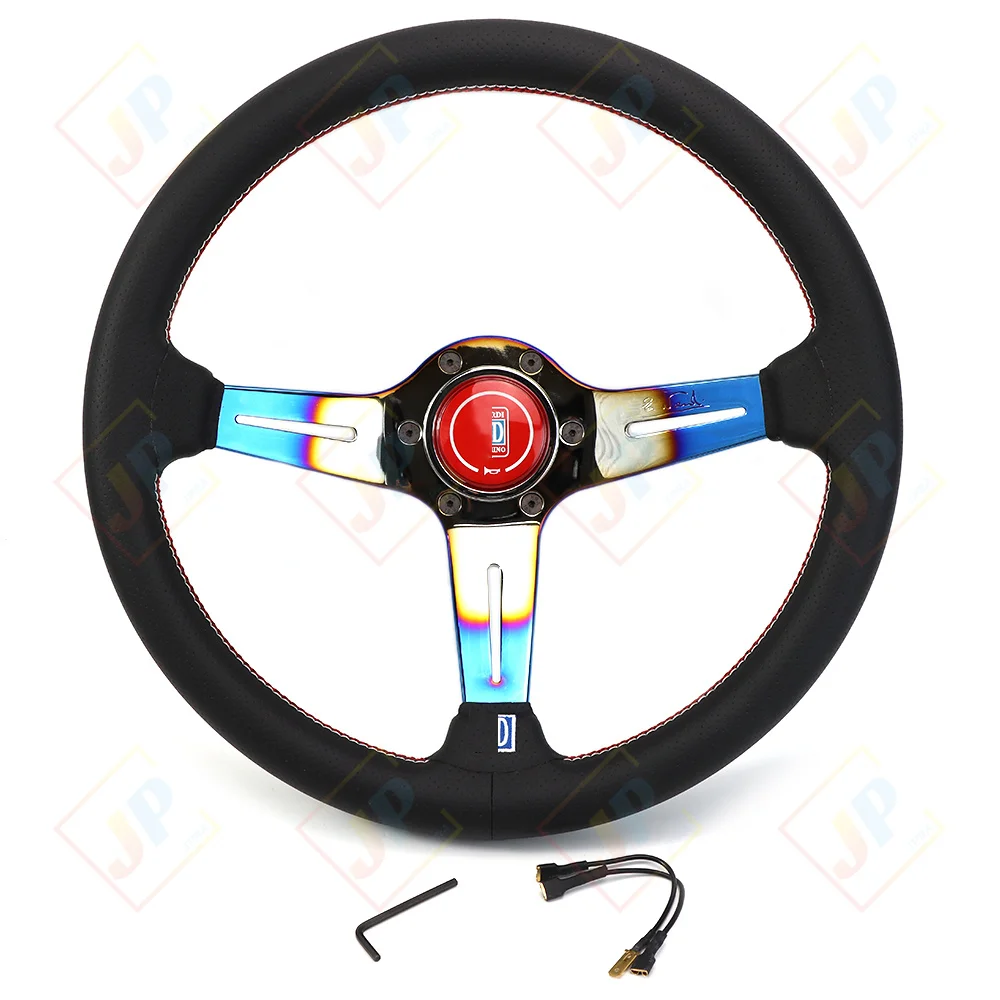 ND Leather Car Racing Steering Wheel Universal 13.5 inch 345mm Drifting Sport Steering Wheel  Accessories with ND horn