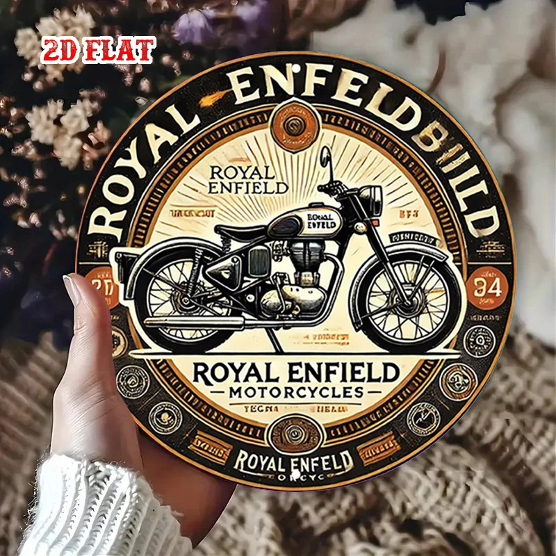 2D flach 1 Stück Royal Enfield Vintage Fahrrad kreisförmiges Holzlogo – Motorradkunst Holzwanddekoration, Zuhause, Garagendekoration – Detail 7