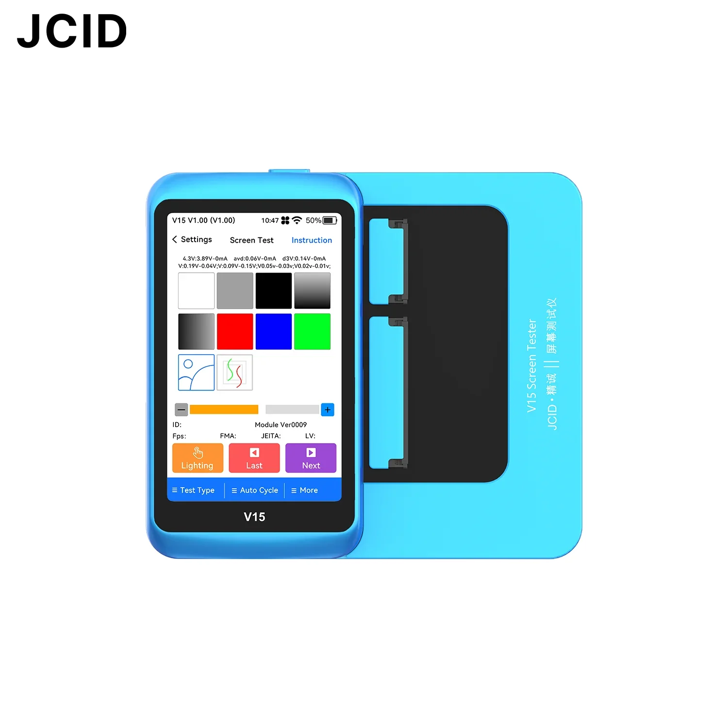 

JCID V15/V15PM Professional Screen Tester Support Color Test Image Test Touch Test and Refresh Rate Test for iPhone and Android