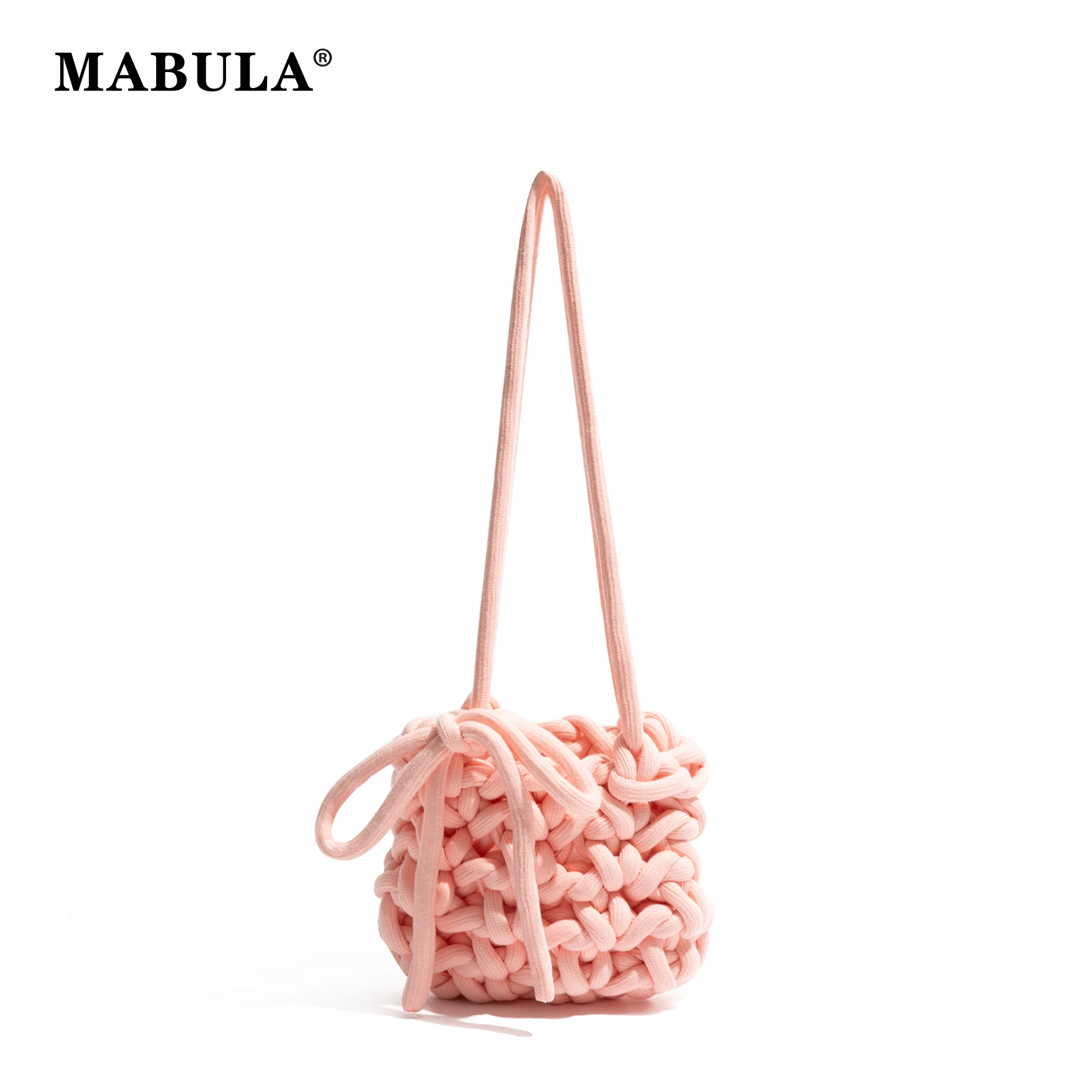 MABULA Hand-woven Female Macaron Woven Tote Bags Wool Fashion Soft Shoulder Handbag Knitting Purse Casual Vacation Crossbody Bag