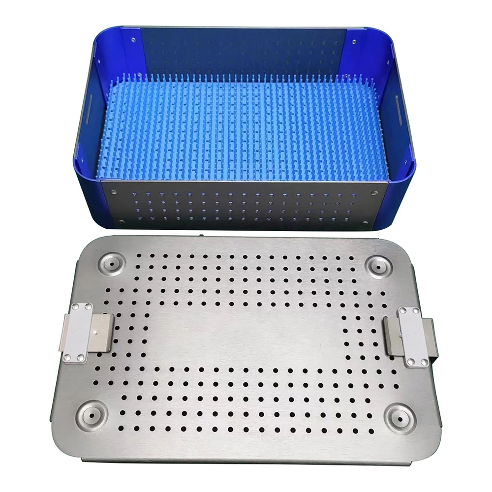 Aluminum Microsurgery Instrument Sterilization Box Micro Surgical Instruments Plastic Sterilization Tray With Silicon Mat