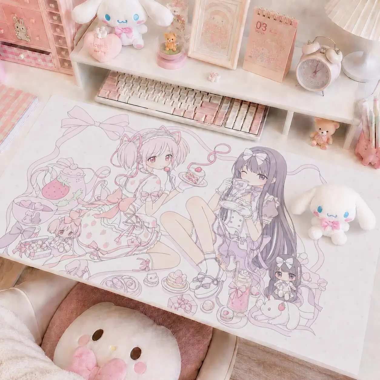 New Leather Desk Pad Protector Pink Pretty Girl Cute Kawaii Mouse Pad Office Desk Mat Waterproof Non-Slip PU Desk Blotter Pad