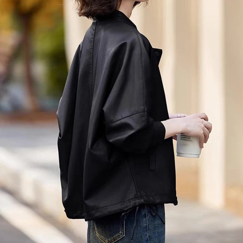 Kurtki damskie Masss Wasss 2025 Jesień Klasyczna Moda Oversize PU Kurtki Damskie Rekreacyjne Płaszcze ze Sztucznej Skóry Luźne Vintage Wiatrówki