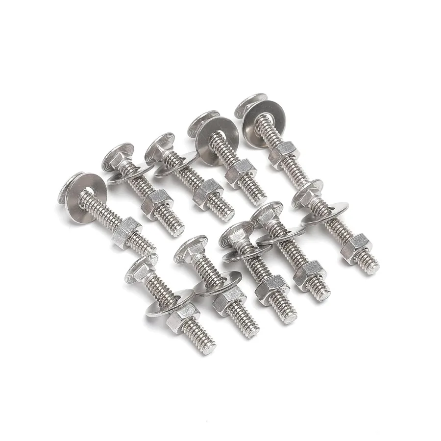 10 set 1 420 x 11 Kit bulloni e dadi per carrello da 2" Viti a collo quadrato rotondo in acciaio inossidabile 188 (304)