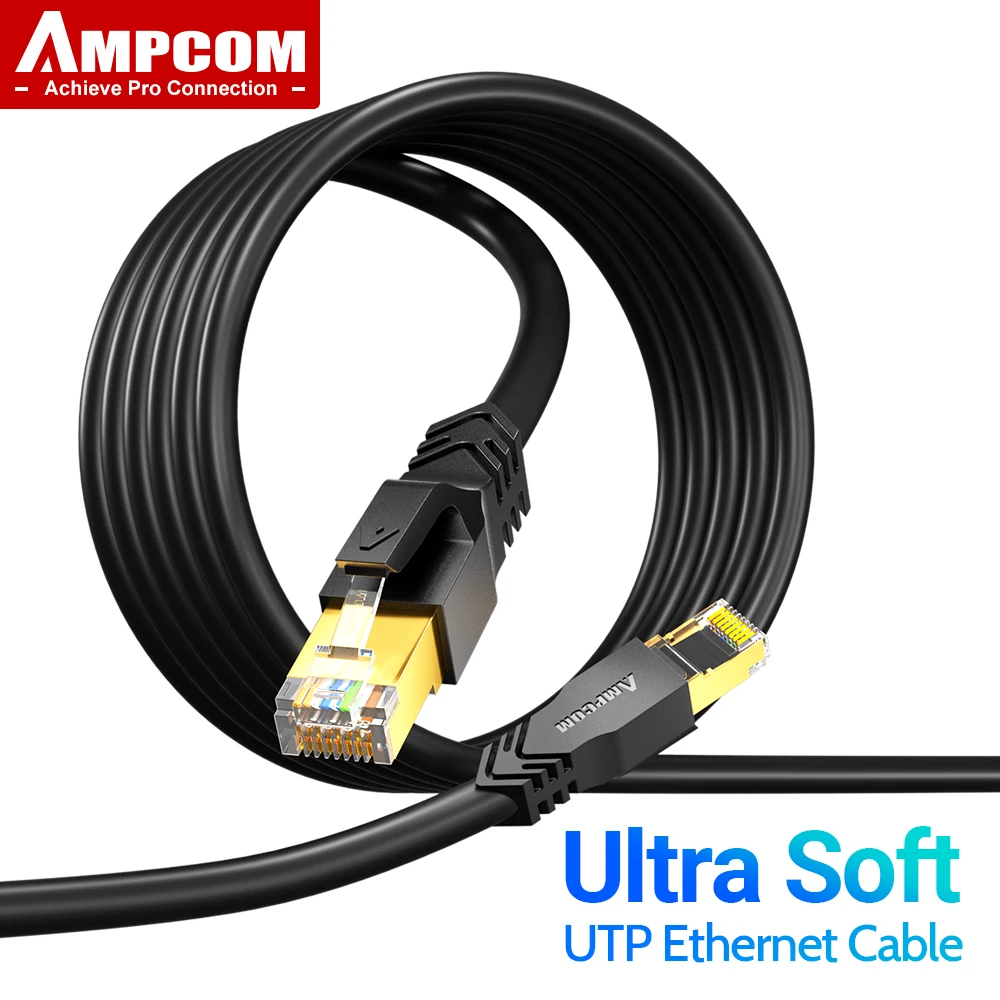AMPCOM CAT6A Ultra-Flexible Network Cable, Ultra-Soft 10Gbps RJ45 CAT6A Ethernet LAN Cable High-Speed for Router Modem PC