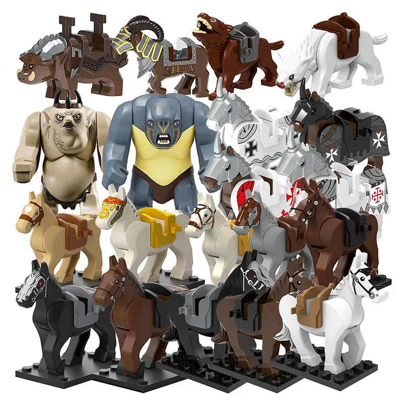 PG1168 Lord Ogre Swamp Monster Goblin King Giant Rings War Elk Horn Sheep Boar Mini Mount Cartoon Figures Action Toy Brick Kids