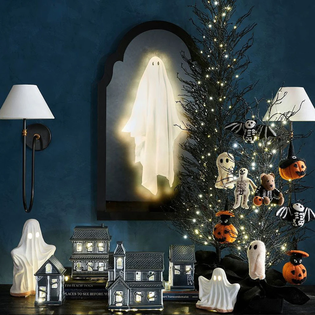 Halloween Ghost Mirror Night Light Haunted Halloween Home Accessories Spooky Halloween Hologram Ghost Prank Decor 50*30cm
