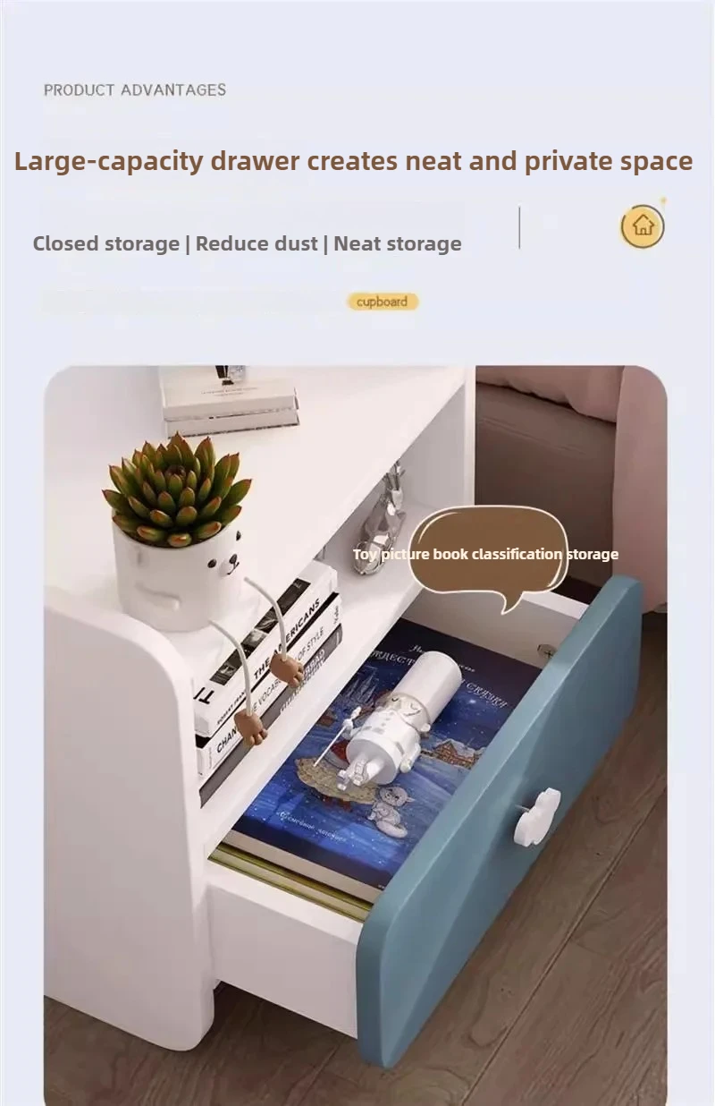 Modern Nightstand with Double Drawers Cute Kid's Bedside Table Multi-Functional White Cabinet for Girls' Bedrooms