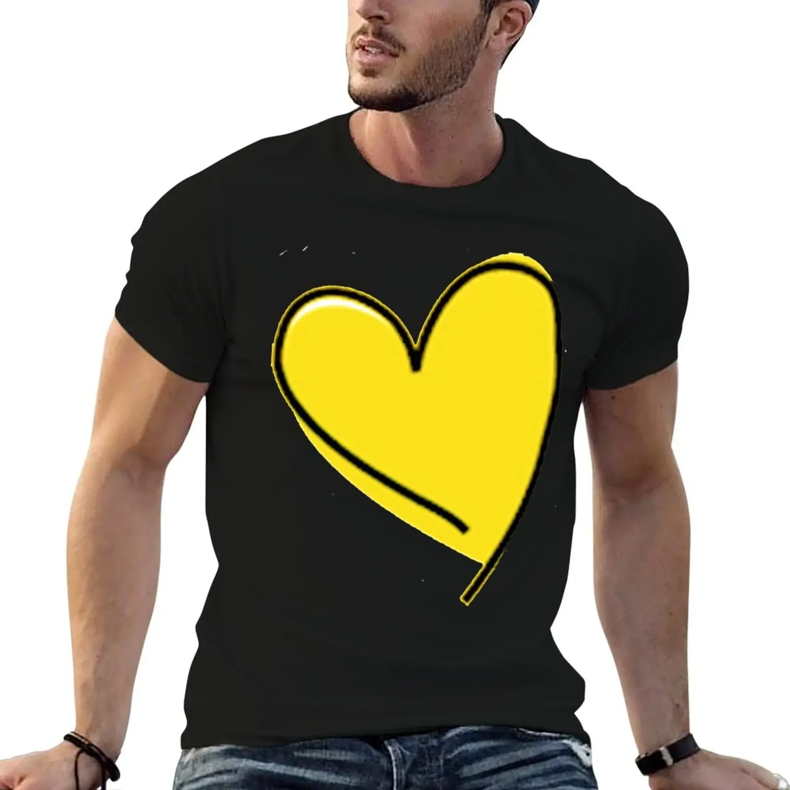 yellow heart drawing T-Shirt customs design your own tops shirts graphic mens fashion