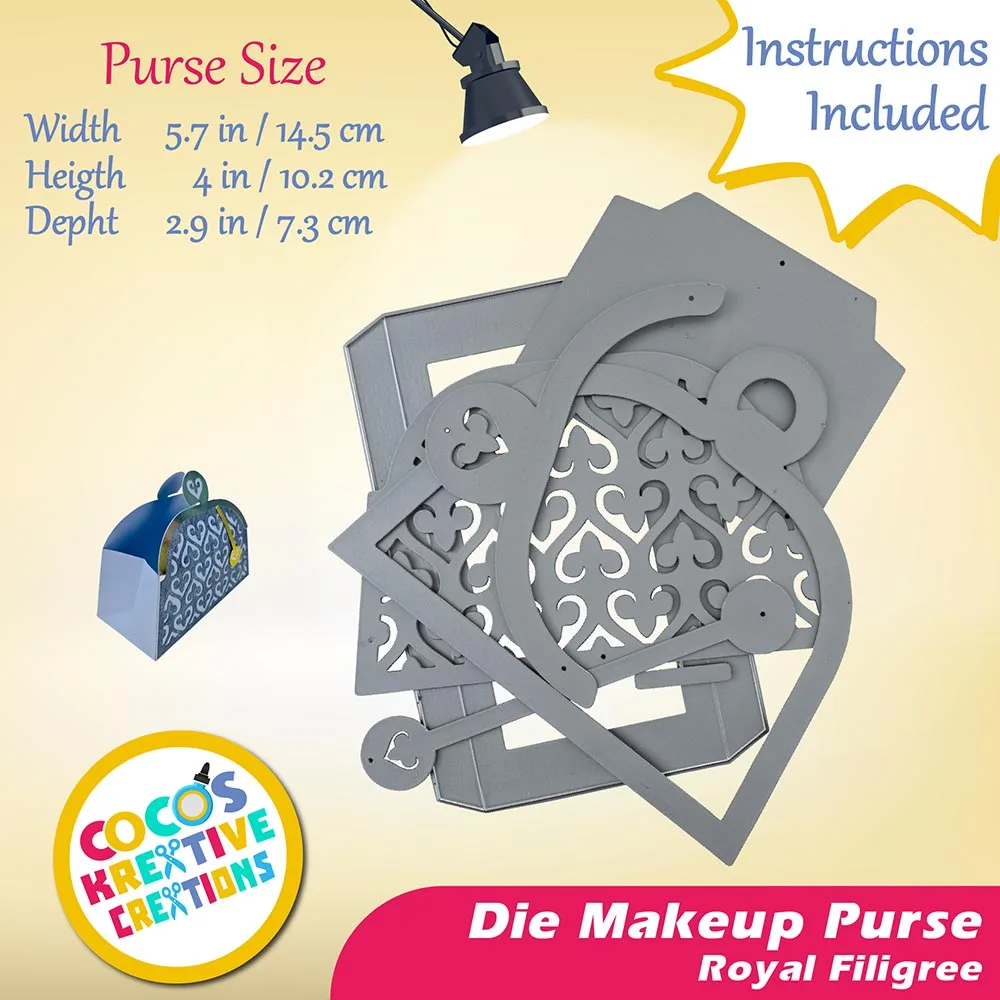 

Coco's Kreative Creations Mini Makeup Purse Royal Filigree 3D Heart Pattern Gift Box Cutting Dies