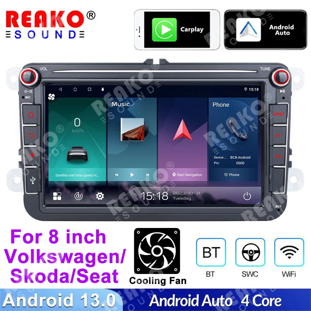 REAKOSOUND 8 Inch Car Radio GPS For VW Volkswagen Skoda Octavia Golf 5 6 Touran Passat B6 Polo Jetta 2Din Multimedia Player Wifi