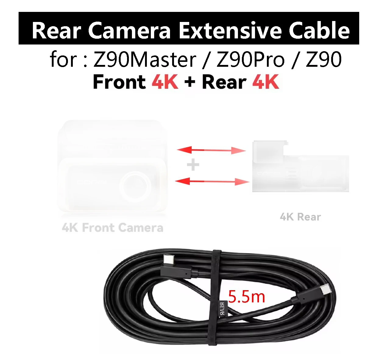 Langes Kabel für die Rückfahrkamera, 5,5 m, für DDPAI Z90Master / Z90Pro / Z90 Sedans, für SUVs und Pick-ups (keine Z60-Serie) (nicht original). – Detail 1