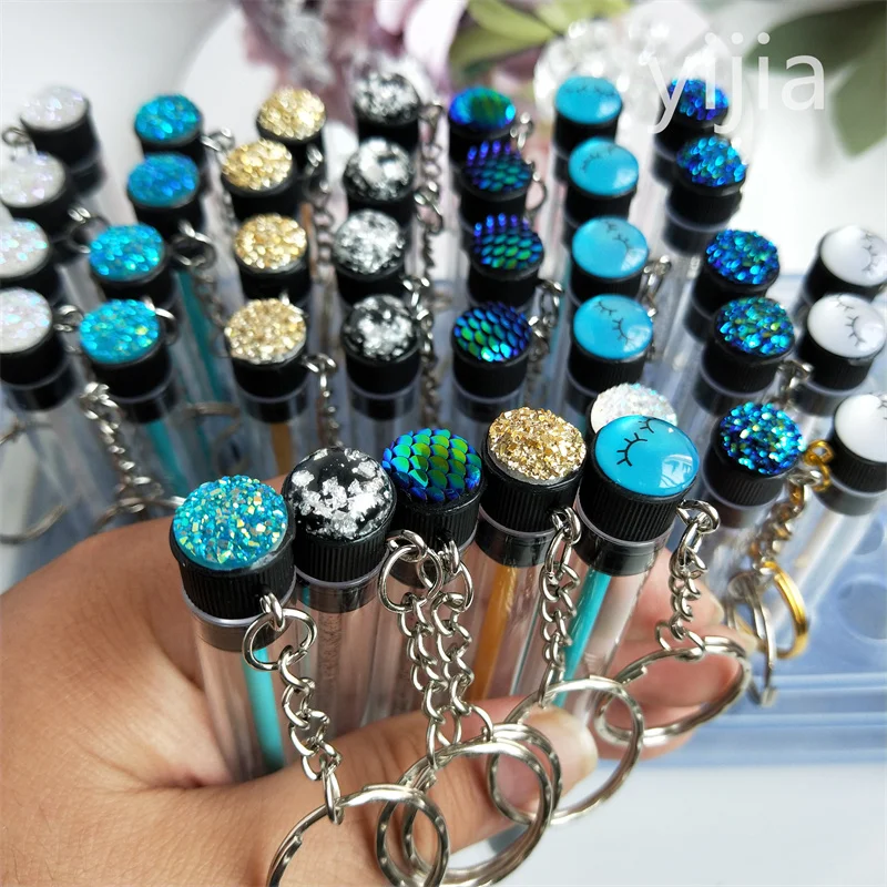 10pcs Disposable Eyelash Brush With Tube Applicator Eyelash Extension Makeup Brush With Keychain Gold Keychain Silver Keychain