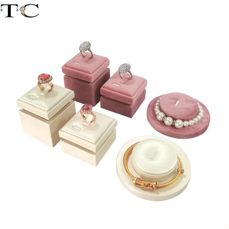 Pink Velvet White Brushed Leather Jewelry Display Stand Ring Bracelet Storage Display Stand Counter Display Stand