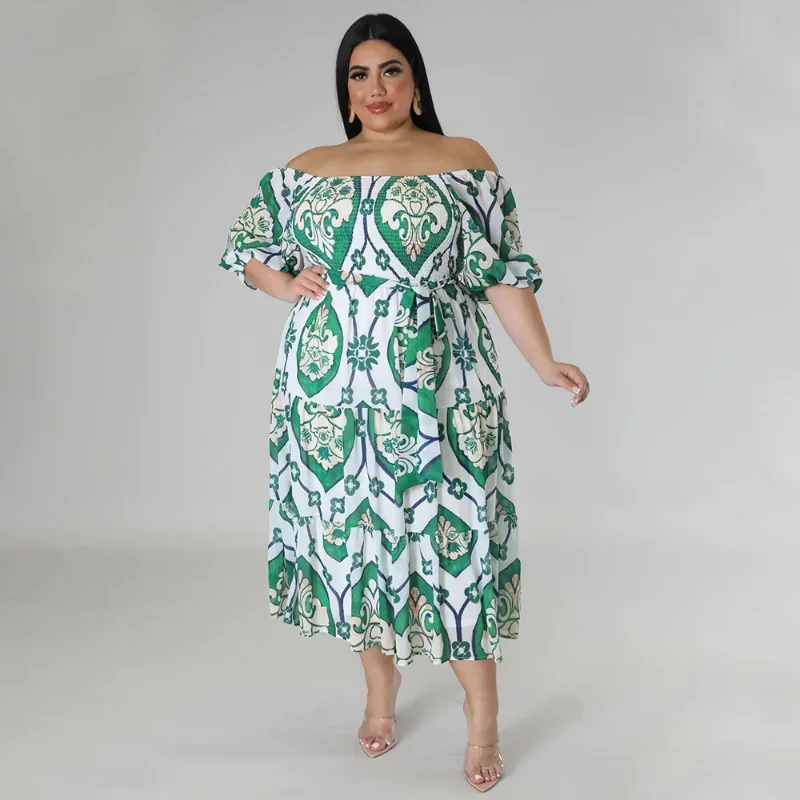 

KEXU Loose Beach Plus Size Floral Print Women Strapless High Waist Backless Maxi Dress 2024 Summer Fashion Party Dress