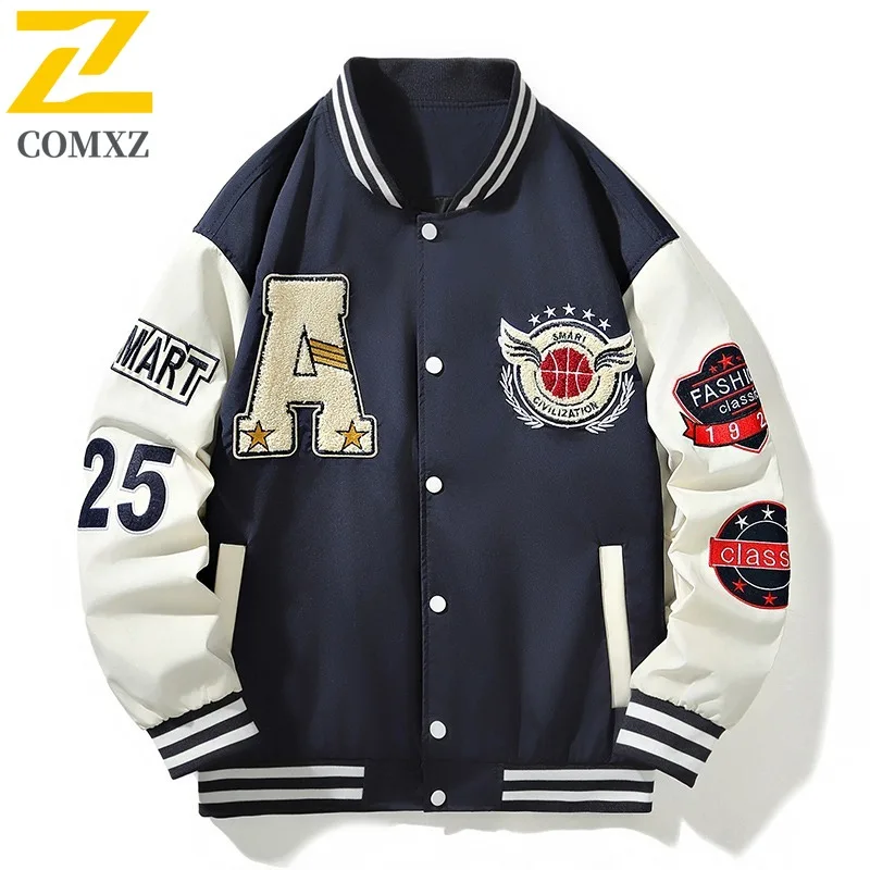 

​Men's American Style Baseball Jacket Tactical Windbreaker Embroidered Bomber Jacket Winter Streetwear Loose Fit Casual Coat​