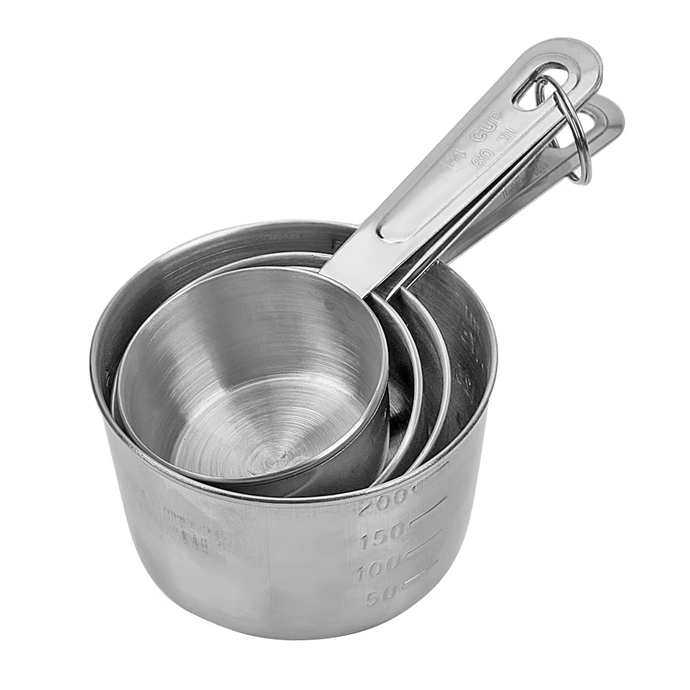 With Scale Measuring Cup 4Pcs/Set Stainless Steel Measuring Tools for Flour Food Coffee Cooking Kichen Accessories Baking Tools