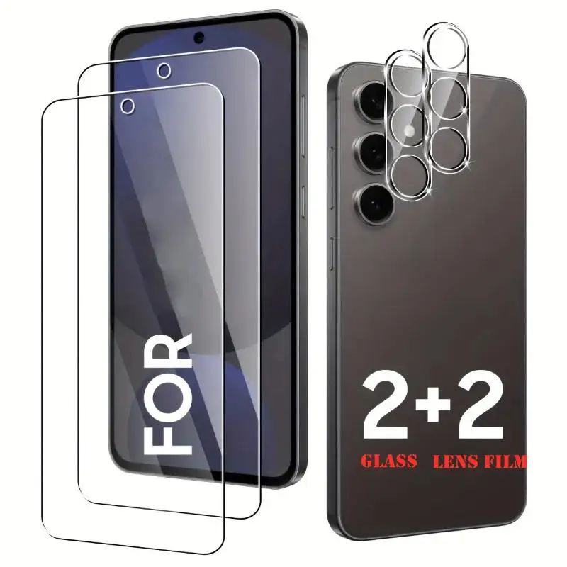 4IN1 Full Cover Glass Screen Protector for Samsung Galaxy A57 A37 A17 A56 A36 A16 A55 A35 A15 A54 S23 S24 S25 FE +Lens Protector