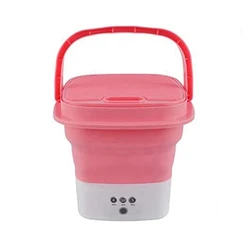 Pink Portable Travel Washing Machine, Mini Folding Washing Machine Combo With Small Collapsible Drain Basket