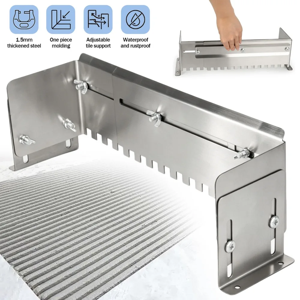 Cazzuola per piastrelle, regolabile da 30 a 60 cm, in lega di alluminio e acciaio inossidabile, con scanalatura e deflettore anti-spreco, ideale per la posa di piastrelle su pavimenti e pareti.