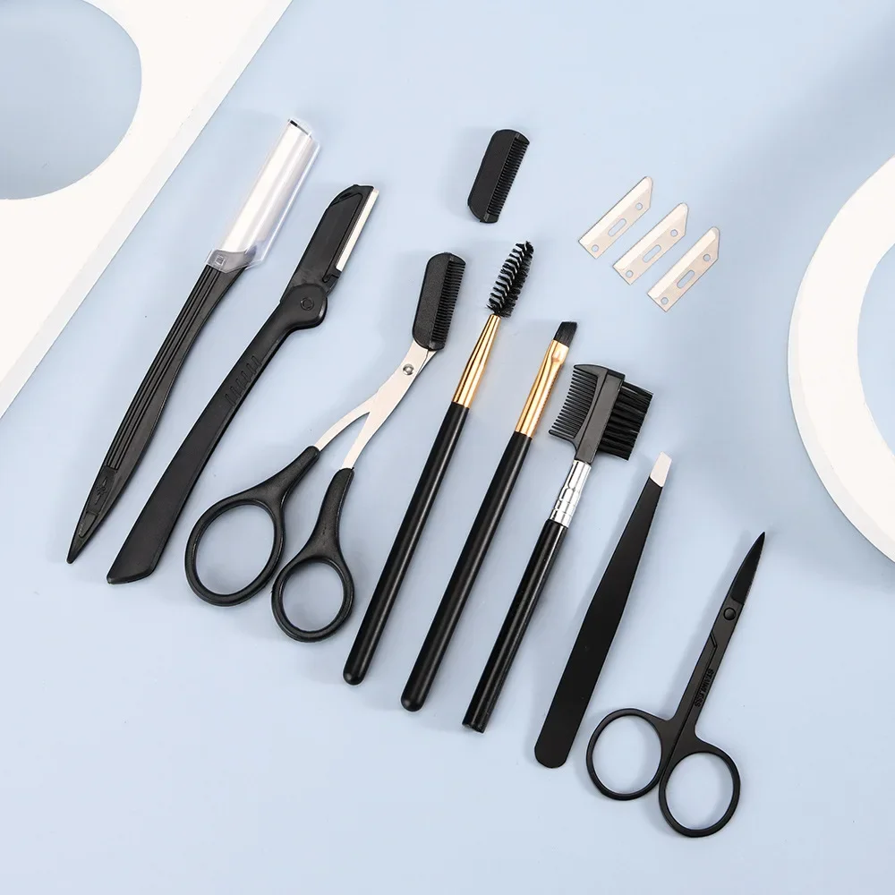 2-17 PCS Eyebrow Trimmer Set  Eyebrow Razor Scraping  Eyebrow Comb Razor Clip Scissors Tweezers Makeup Tools Sets