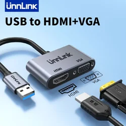 Unnlink-Adaptador USB a HDMI VGA, Cable convertidor, tarjeta gráfica externa, 1080P, 60Hz, para TV, PC, proyector, portátil, teléfono, ordenador