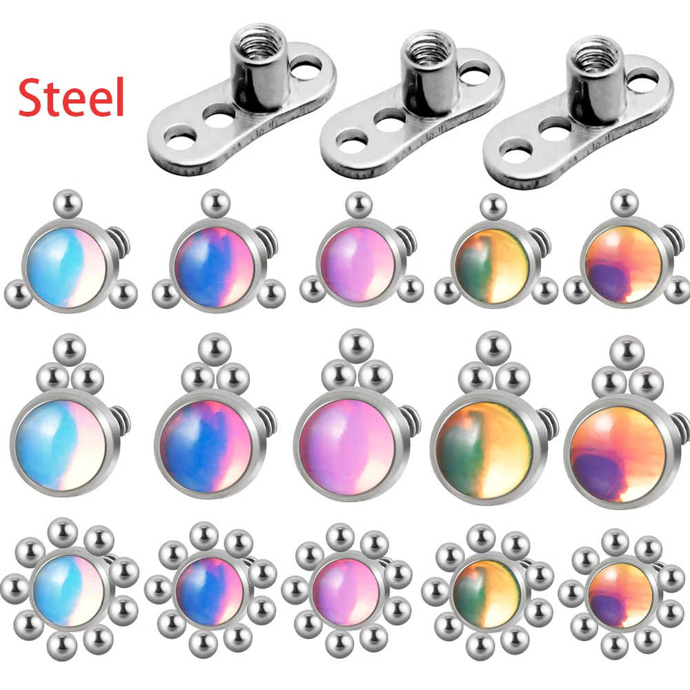 14G  Simple Surgical Steel Dermal Anchor FlashFlower Gem Micro Dermal Anchor Small Bead Skin Diver Piercing Body Jewelry