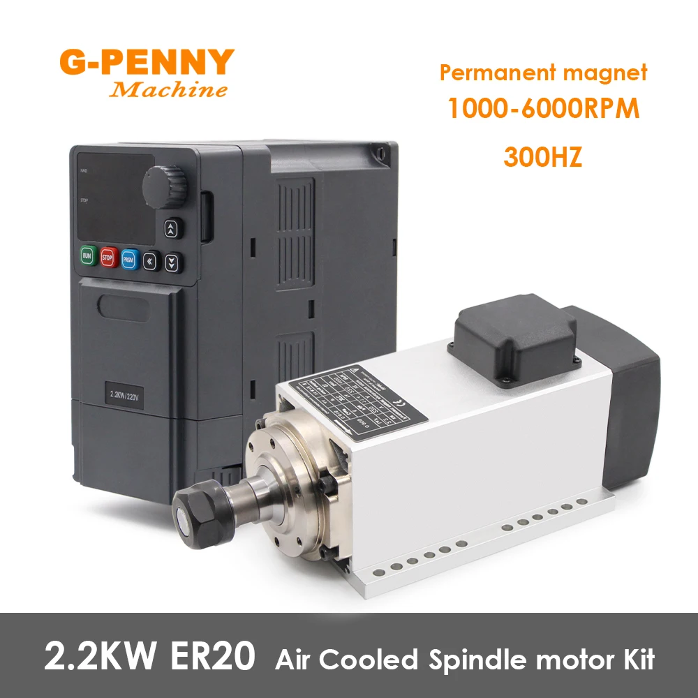 G-Penny Permanent Magnet Spindle motor 2.2kw ER20 1000-6000rpm 220v/380v Air Cooled Spindle Motor Kit for Metal working