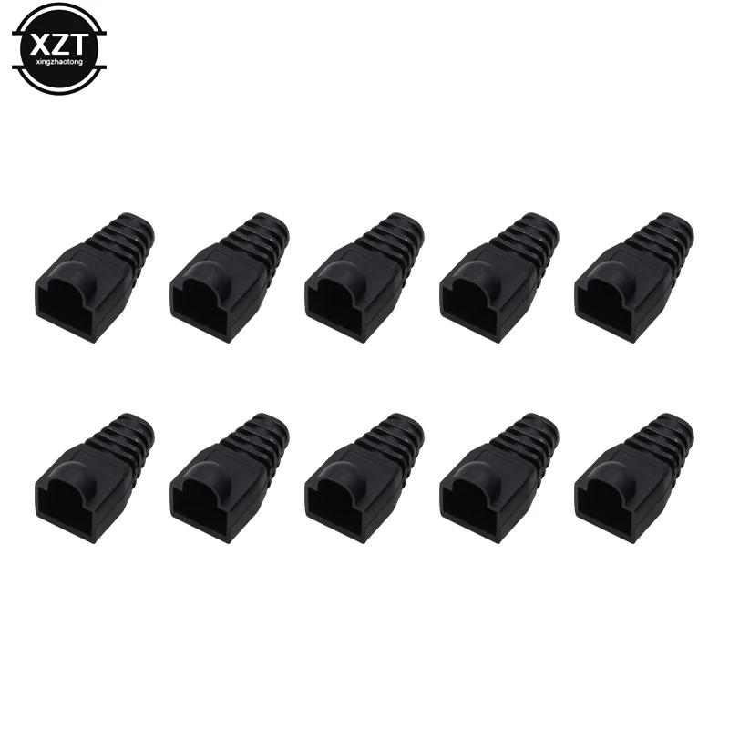 50pcs Black Network Cable Boots Plastic Protective Sleeve Strain Relief For RJ45 Cat5/6 Cable Connector Modular Network