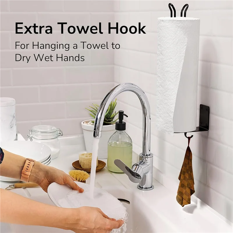 

AT14 Держатель для бумажных полотенец под шкафом, разрыв одной рукой, кухня с крючком для полотенец, один размер, подходит для всех бумажных полотенец, настенное крепление, легко