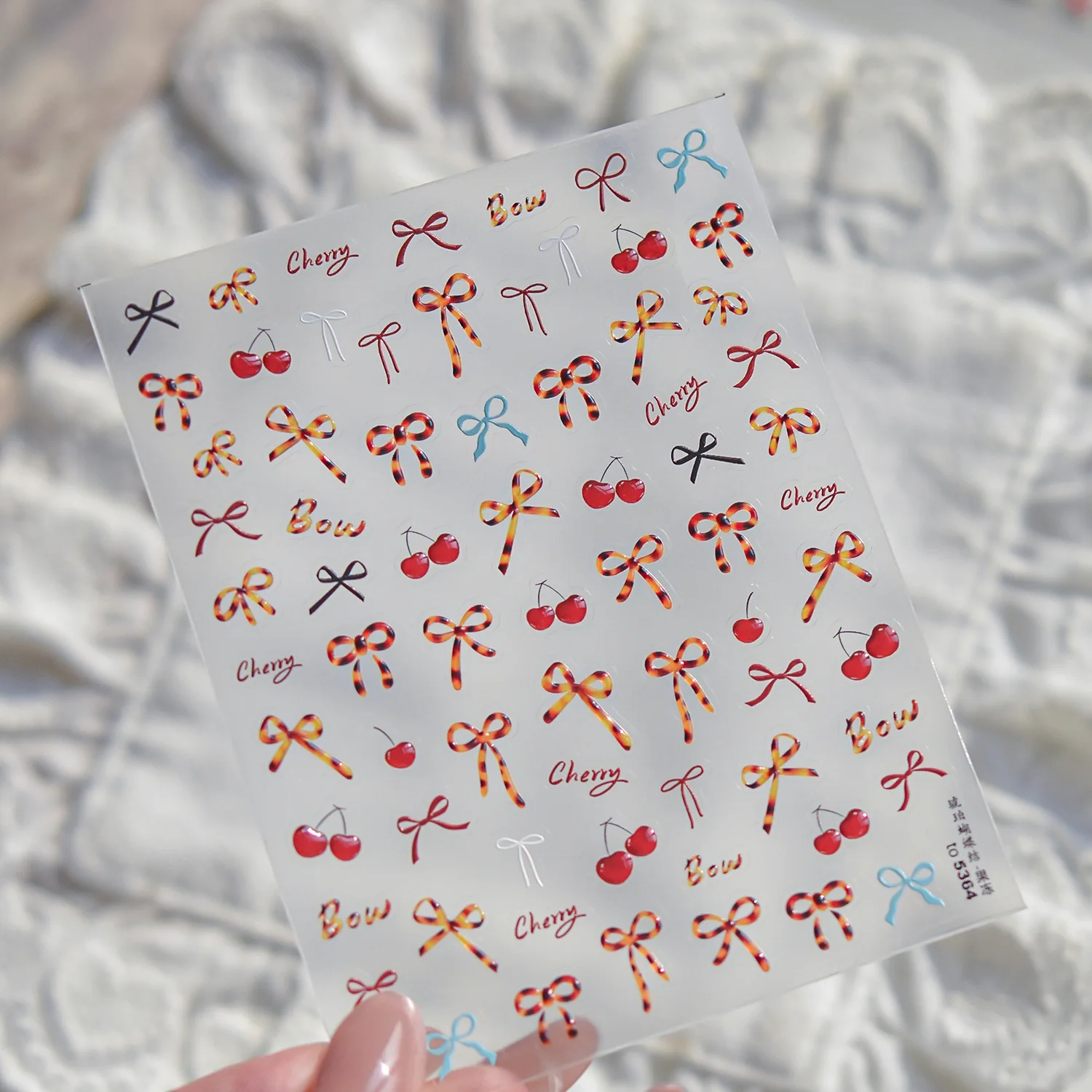 Jelly Cherry Leopard Print Bowknot Charm Ribbon Polka Dot Charm Flower Star Bow Tie Love Heart Delicate Nail Art Stickers Decals