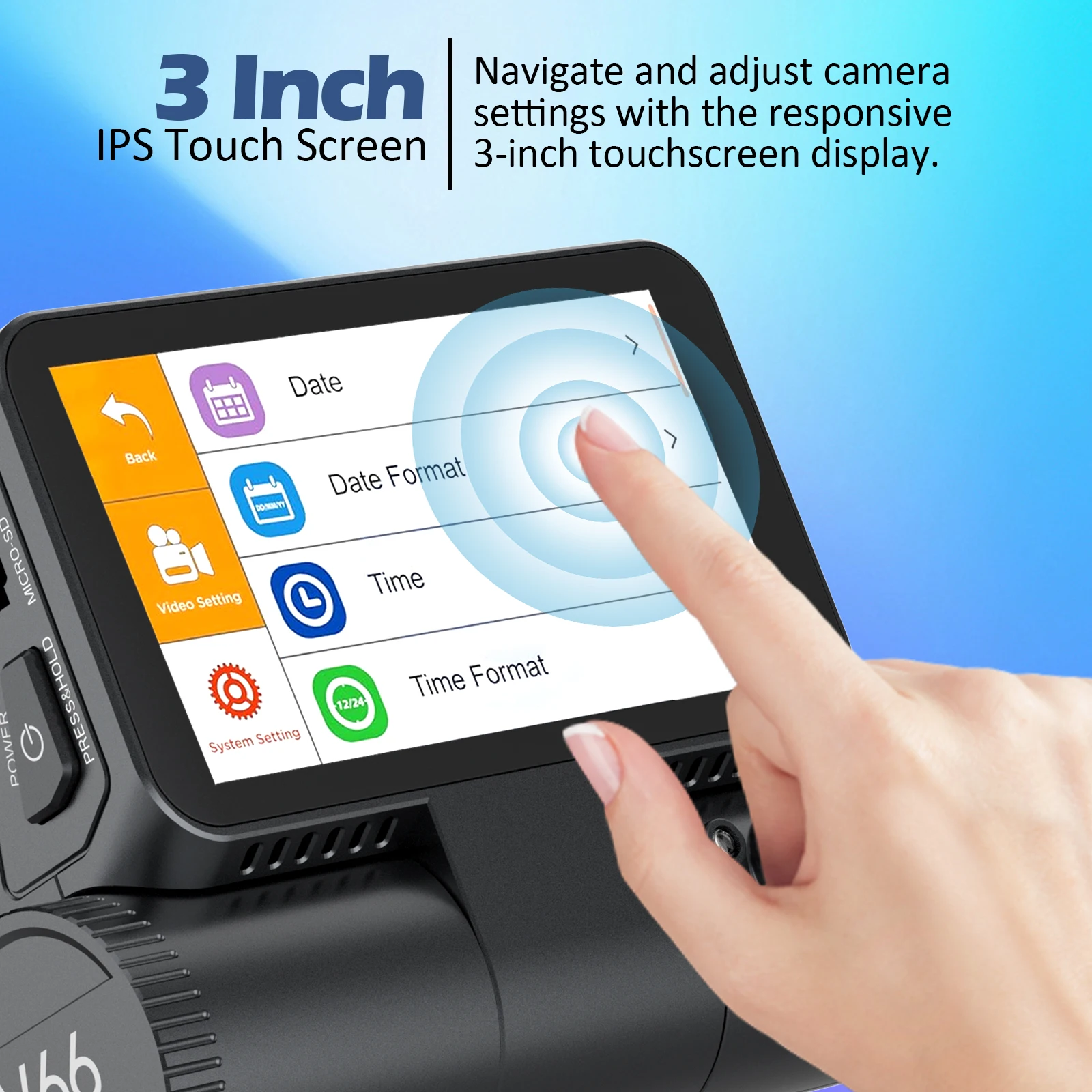 3.0 Inch IPS Touch Screen Adas 3 Channels 4K Dashcam Front and Rear Internal 3 Lens Dash Camera Wifi Gps 4k Dash Cam