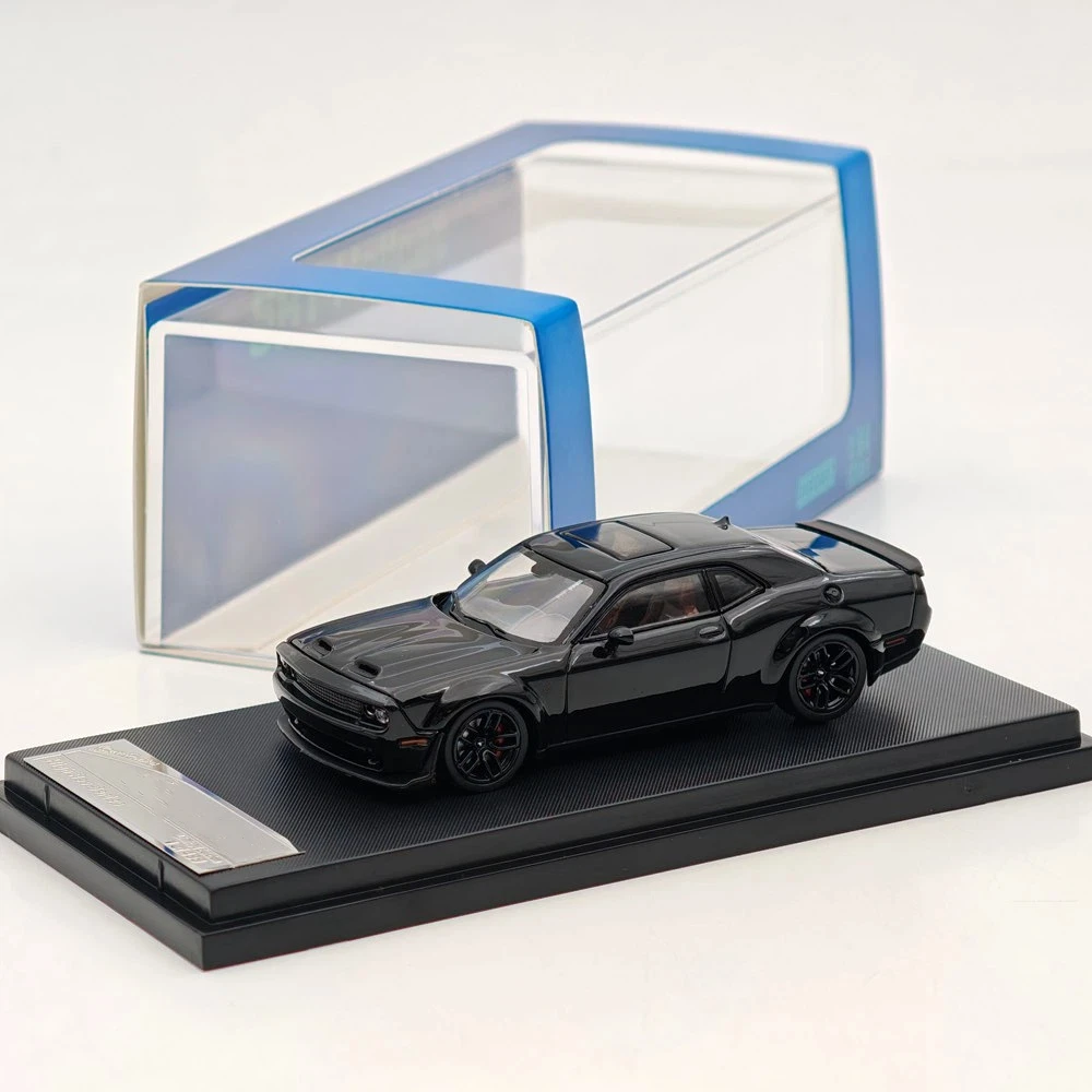 SH 1:64 Challenger SRT Hellcat Pitch Black Opening Hood Diecast Model Car Miniature Limited Collection Toy Vehicle Models