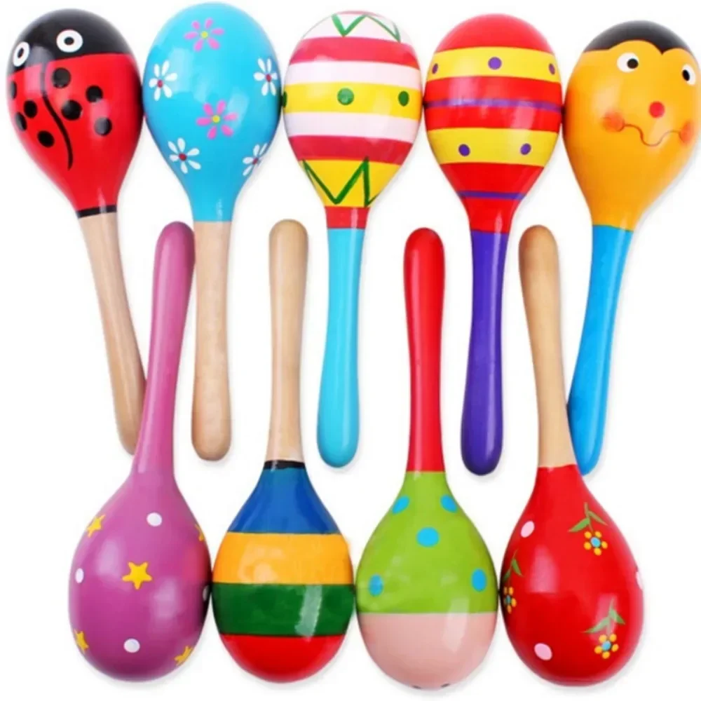 Large Montessori Baby Toy Wooden Colorful Musical Instrument Rattle Shaker Sand Hammer Bell Kids Children Early Learning Toys