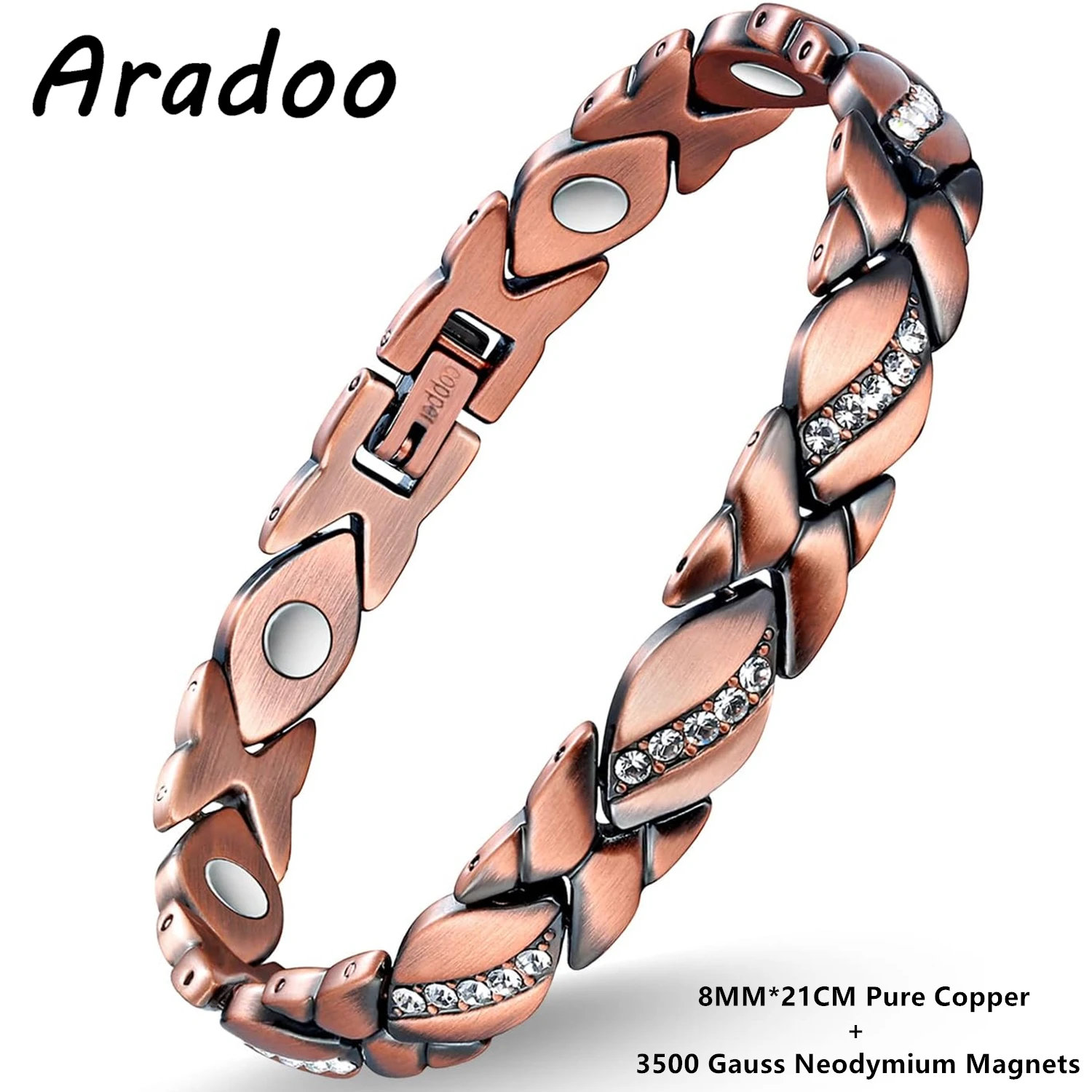 ARADOO Armbänder aus reinem Kupfer, Kristall, für Damen mit 3500 Gauss-Magnetarmband, Valentinstag-Schmuck, Geschenk