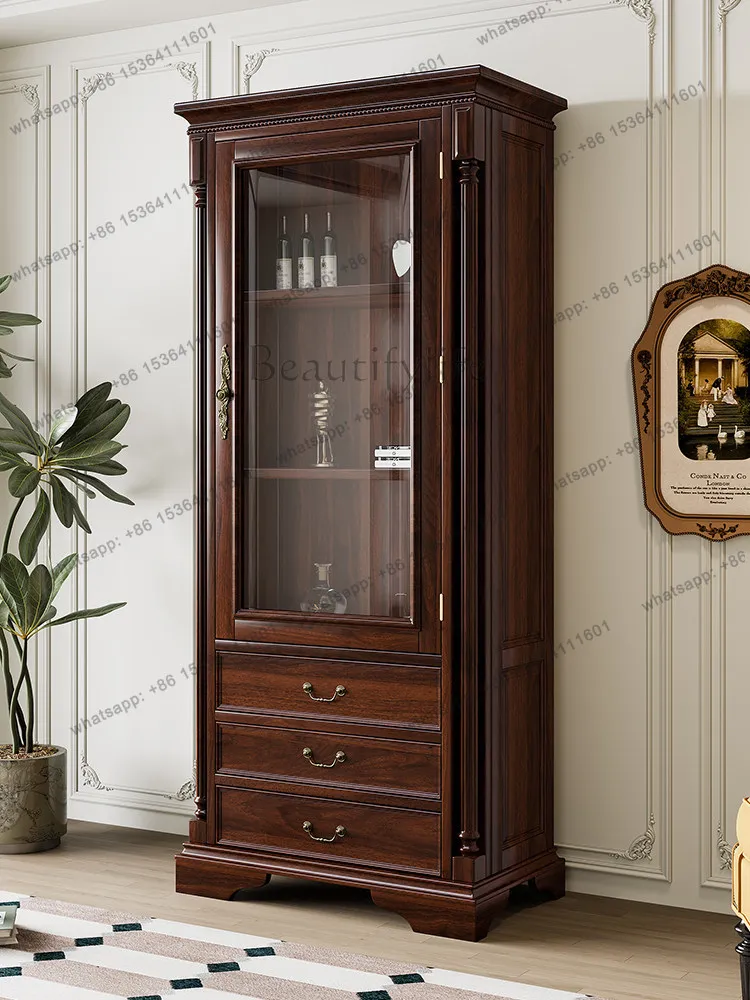 

American all-solid wood wine cabinet retro rural storage home wall single door display cabinet