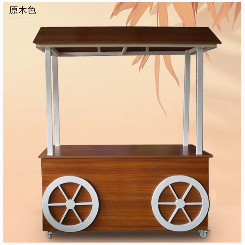 #Stall sales truck trolley shopping mall cart mobile snack cart solid wood trolley anti-corrosion wood trolley