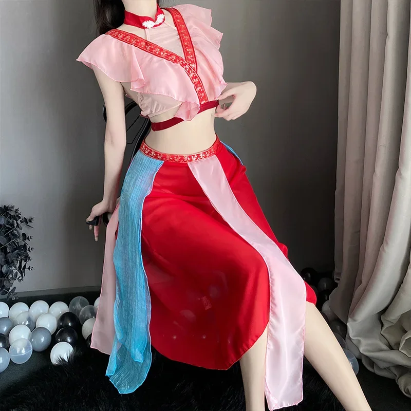 Erotic Hanfu Clothes Women Dress Chinese Traditional Top Skirt Vintage Sexy Pajamas Halloween Carnival Dancer Cosplay Costumes