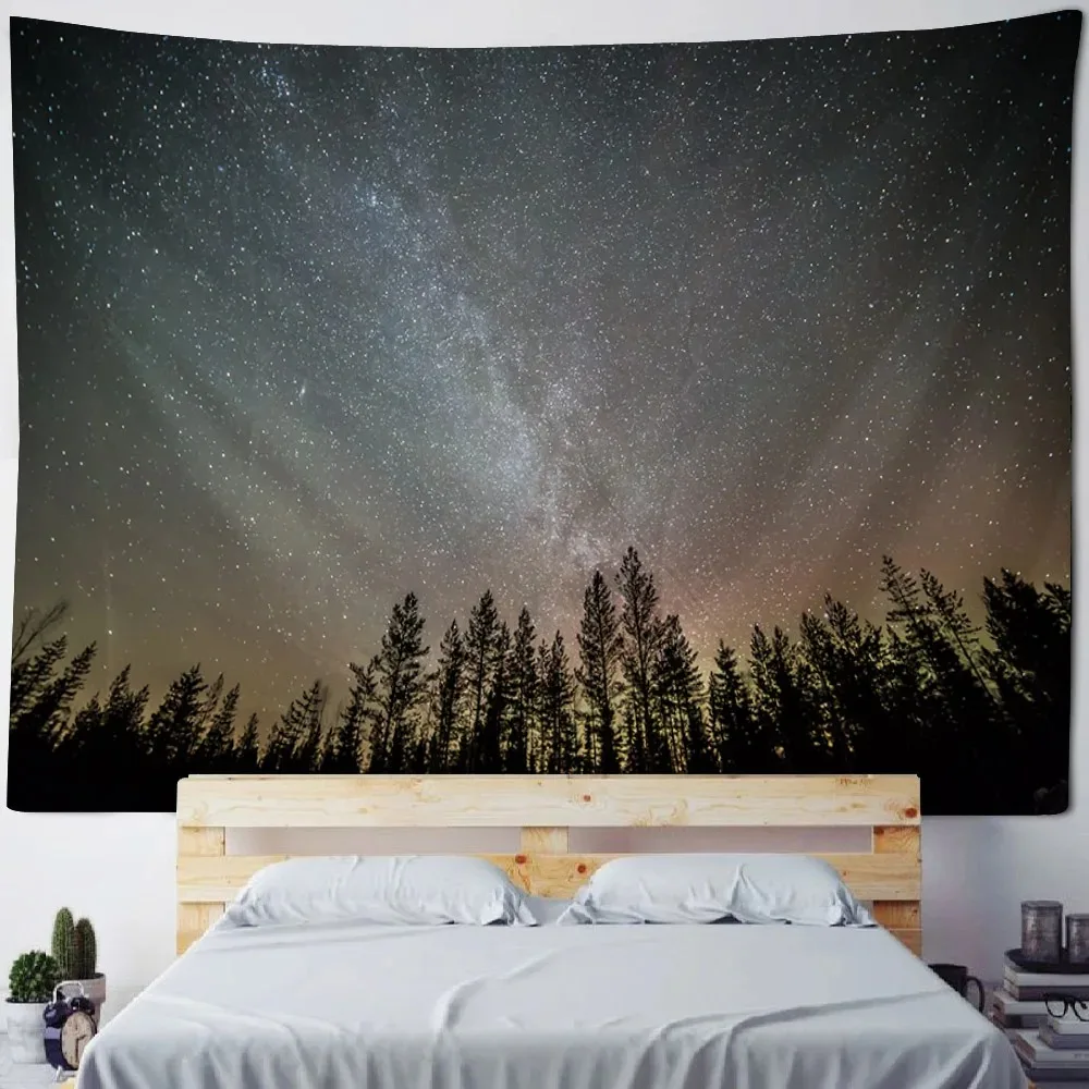 Background poster starry sky oil painting tapestry forest night fabric mural bohemian hippie home decoration wall hanging cloth