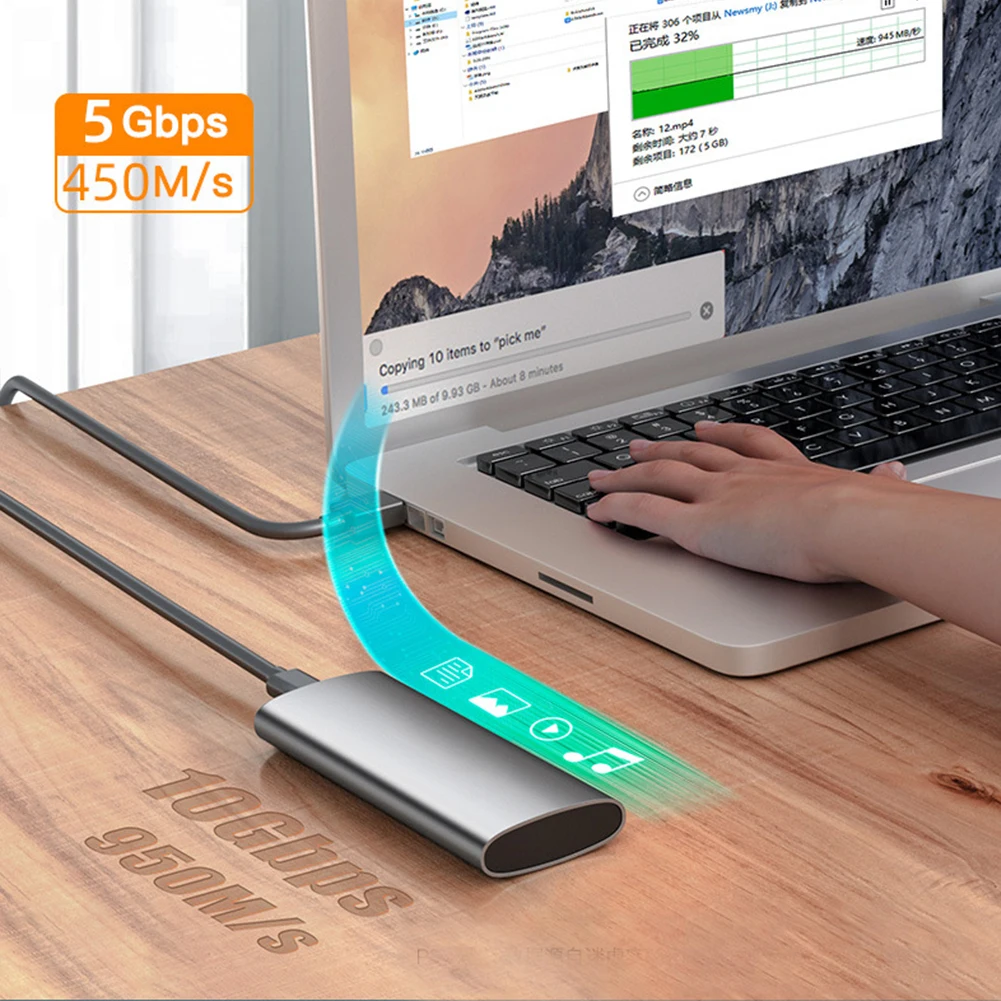 M.2 Hard Drive Case NVMe/NGFF Solid State Drive Adapter Enclosure Type-C 3.1 5/10Gpbs M/B/(B+M) Key for 2230/2242/2260/2280 SSD