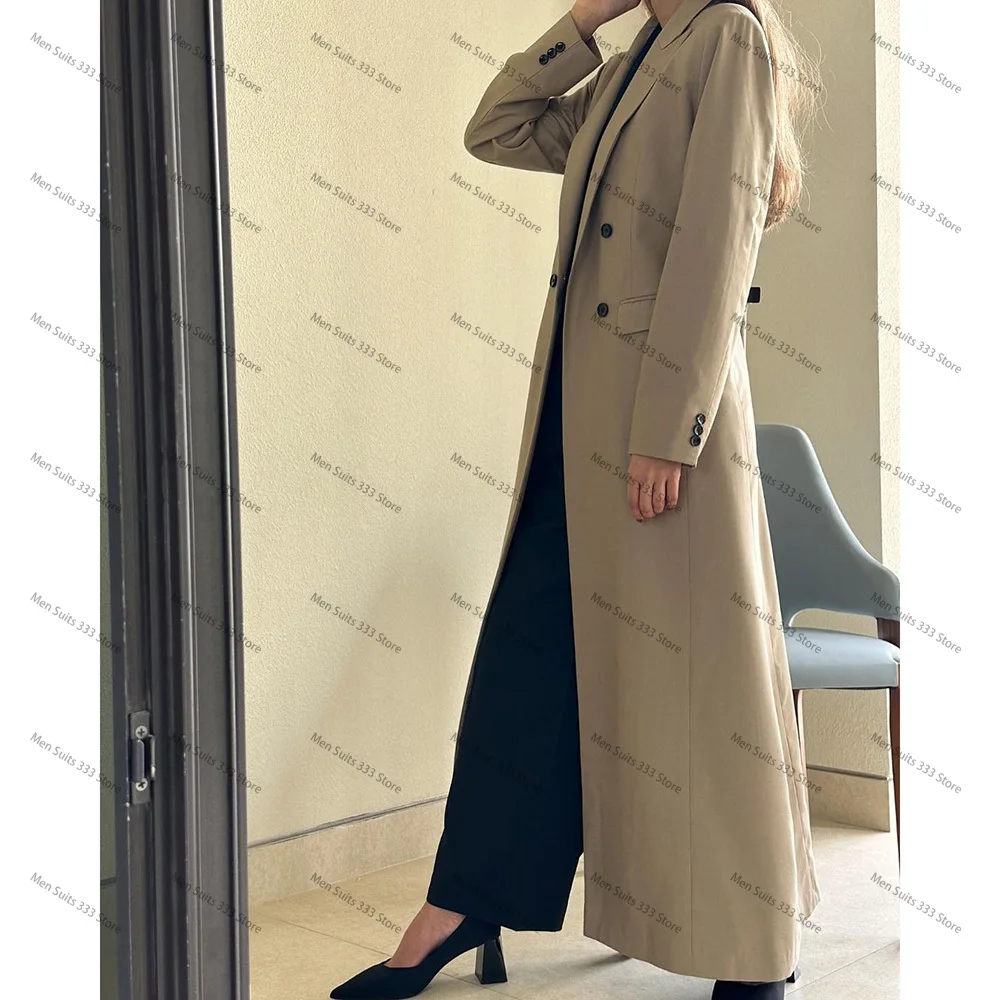 Luxury Khaki Doubel Breasted Long Women Suits Flat High Quality Outfits Elegant Female Business Outfits 1 Piece Jacket 2024