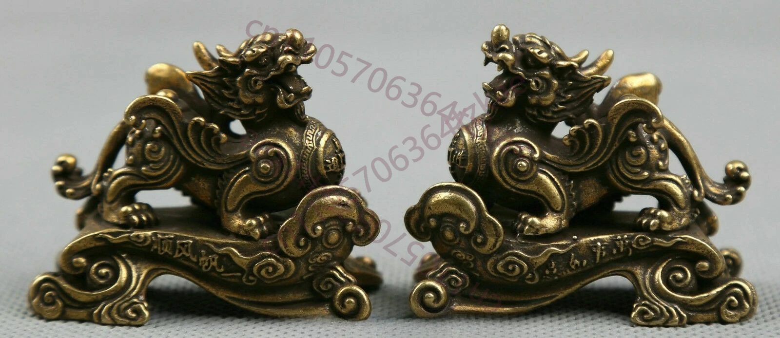 

Пара маленьких декоративных статуэток китайских бронзовых животных Цилинь (Килин) 2 дюйма