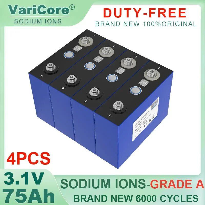 4pcs 3.1V 75Ah Sodium-Ion battery 2.9V 20c Discharge DIY 12v 24V Motorcycle Electric Car travel Solar inverter Grade A Duty-free